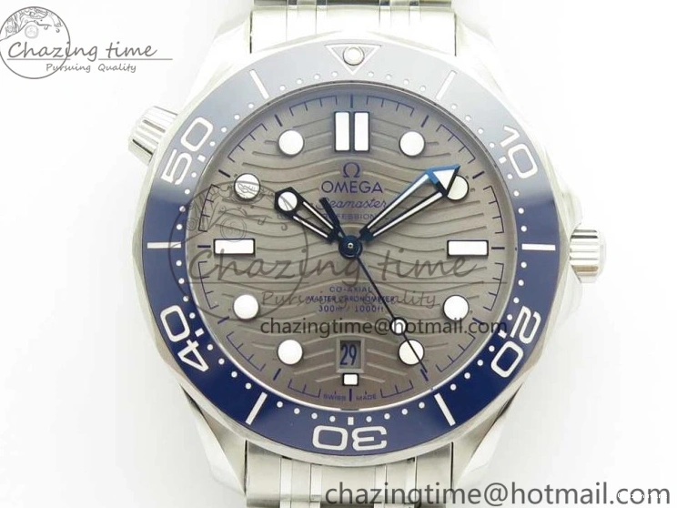 0113 Effortless 2018 Seamaster Diver 300M OMF Best Edition Blue Ceramic Gray Dial on SS Bracelet A8800 (Black Balance Wheel) 7958